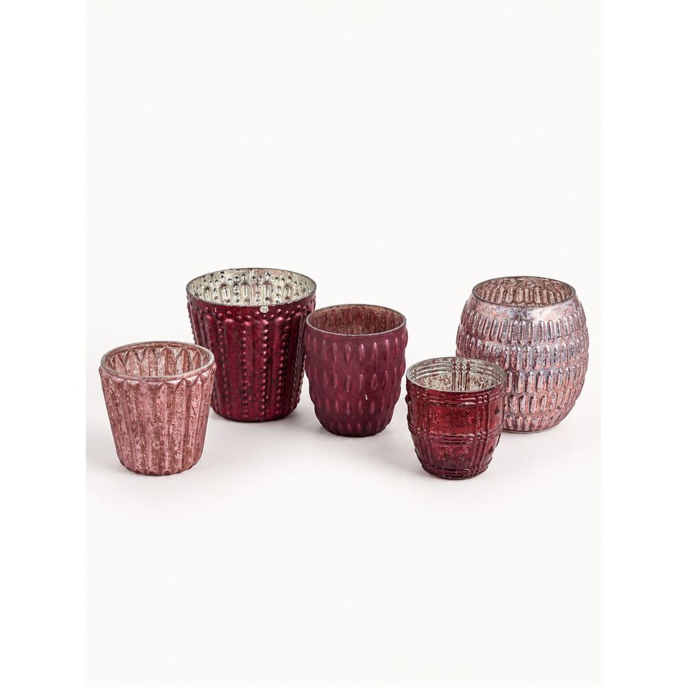 Pottery Barn Mercury Glass Votive Candle Holder Set of 5 Blush Patina Decor